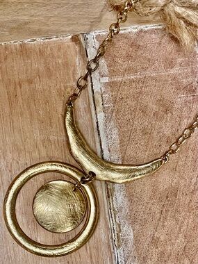 Textured Gold Crescent & Double Circle Pendant Necklace - Women Jewelry